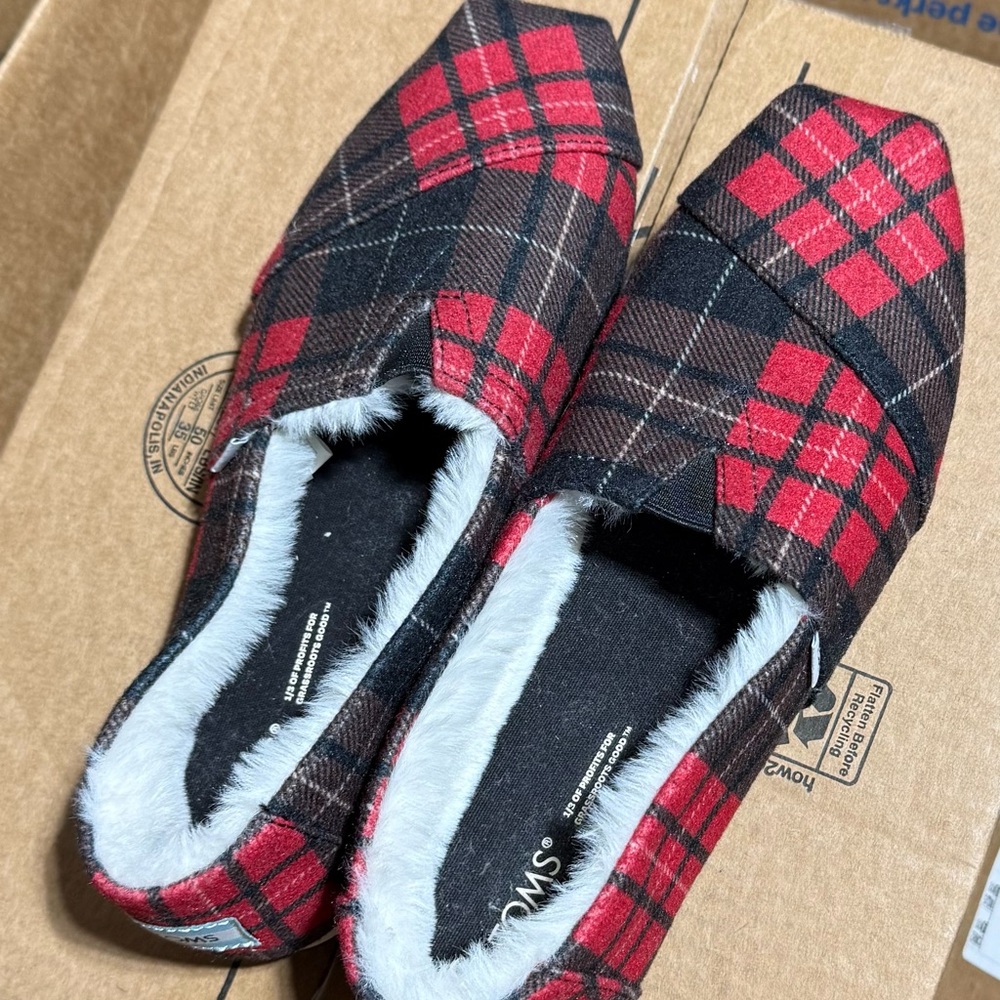 Toms Red and Black Plaid Women's Shoes